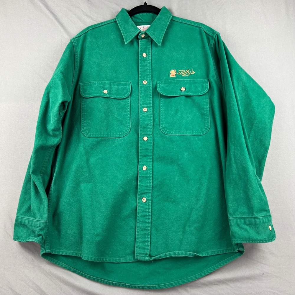 Vintage Private Property Flannel Shirt Mens L Green Tuffy's Dog Embroidery USA